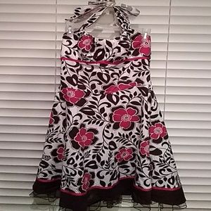 Ruby Rox Brown & Red Halter Dress. Size Sm/Med